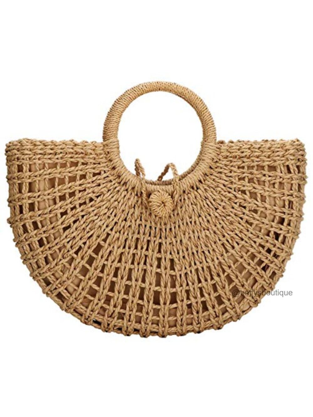 Hand-woven Straw Top-handle Bag with Round Ring Handle Summer Beach Rattan Tote